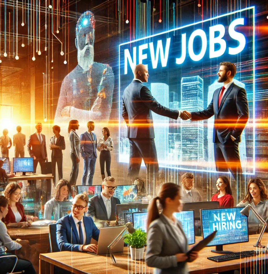 DALL·E 2025-05-27 23.43.39 - A vibrant office scene featuring a diverse group of professionals working together, symbolizing increased employment and economic development. In the